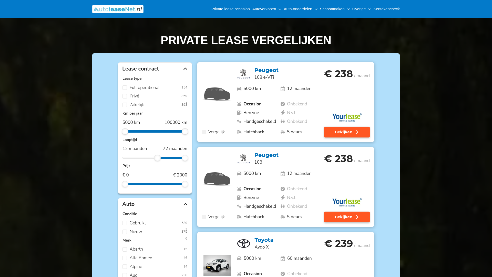 Private lease website met AI vermeldingen