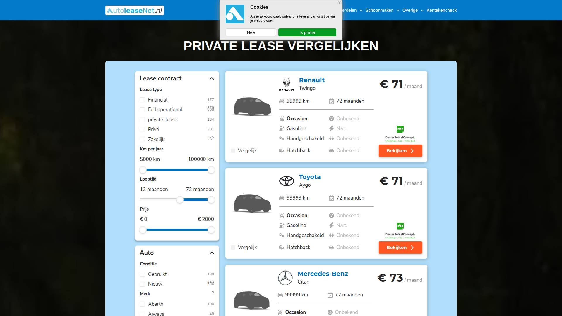 Private lease website met AI vermeldingen