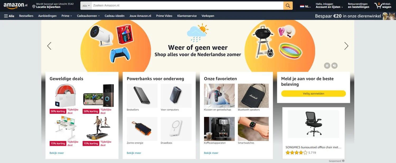 Plaatje van Amazon hoofdpagina